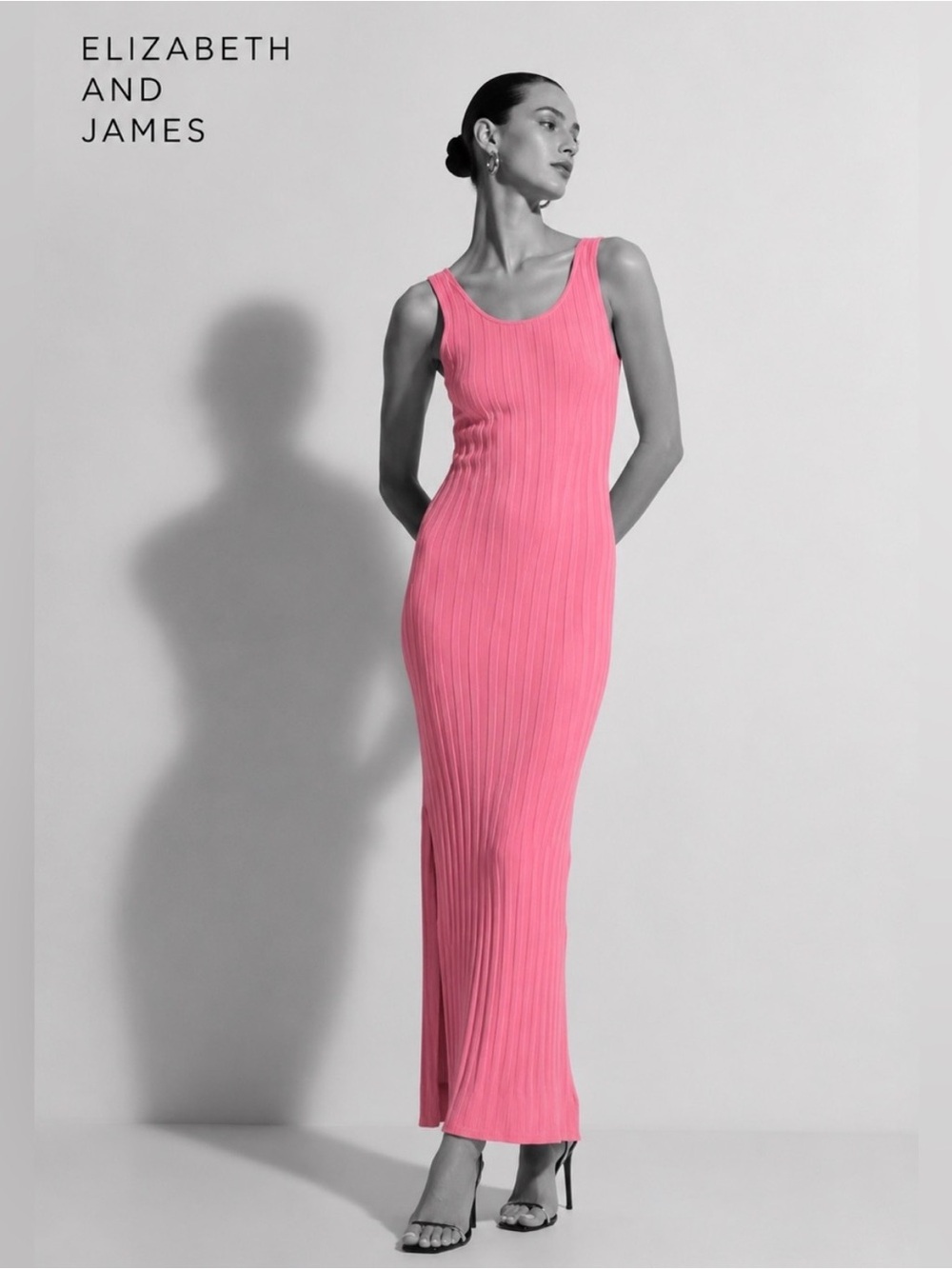 Elizabeth and James Hot Pink Ribbed Maxi Dress
